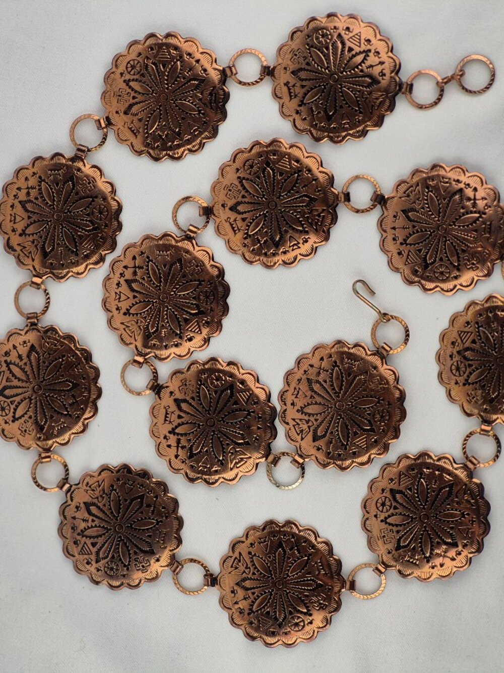 Vintage Native American Style Copper Tone Medallion Belt - Picture 3 of 10